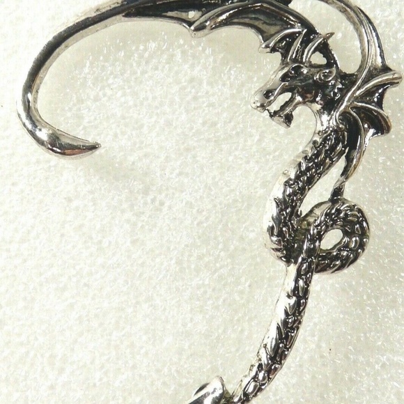 Whimsical Dragon Silver color metal Ear Cuff Earring - Picture 3 of 8